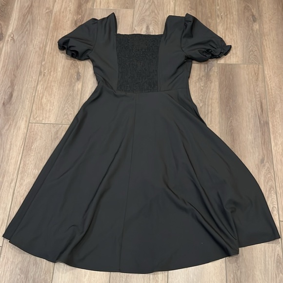 Belle Poque Black Dress Size M Smocked Back Decorative Button Puffed Sleeves - Picture 12 of 15
